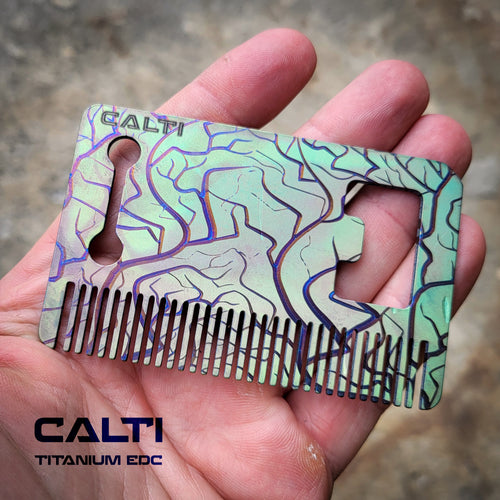 Titanium Custom Card Size Beard Comb from Calti, edc tool, tactical tool, edc, every day carry, titanium edc, tactical edc, beard comb, comb