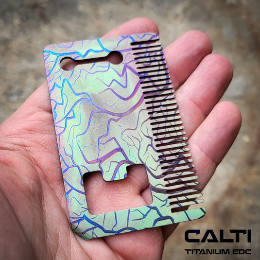 Titanium Custom Card Size Beard Comb from Calti, edc tool, tactical tool, edc, every day carry, titanium edc, tactical edc, beard comb, comb