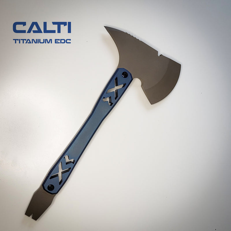 Load image into Gallery viewer, Ultra-Durable Tactical Axe | D2 Steel, Titanium Scales &amp; Cerakote Finish | CALTI Pry Bar Multi-Tool
