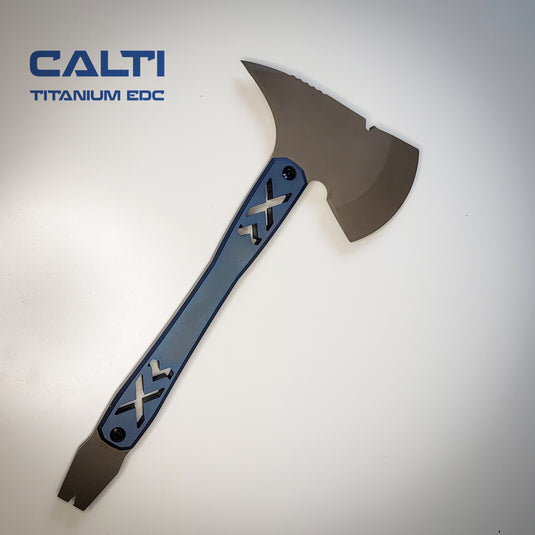 Ultra-Durable Tactical Axe | D2 Steel, Titanium Scales & Cerakote Finish | CALTI Pry Bar Multi-Tool