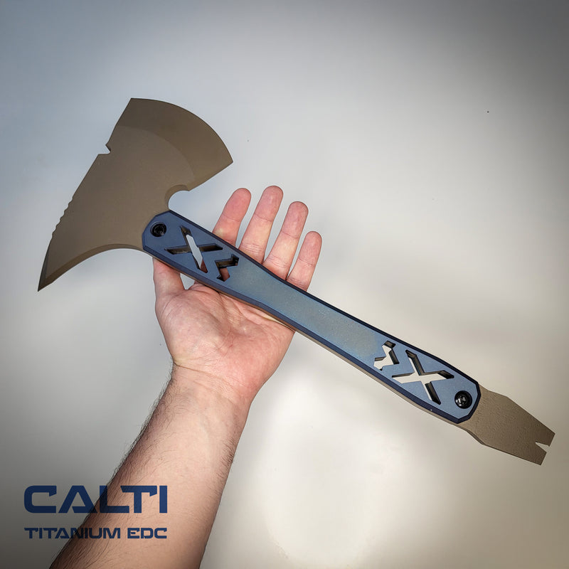 Load image into Gallery viewer, Ultra-Durable Tactical Axe | D2 Steel, Titanium Scales &amp; Cerakote Finish | CALTI Pry Bar Multi-Tool

