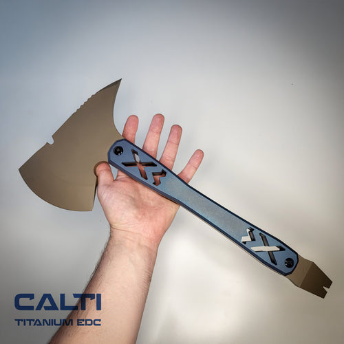 Ultra-Durable Tactical Axe | D2 Steel, Titanium Scales & Cerakote Finish | CALTI Pry Bar Multi-Tool