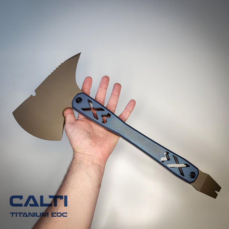 Load image into Gallery viewer, Ultra-Durable Tactical Axe | D2 Steel, Titanium Scales &amp; Cerakote Finish | CALTI Pry Bar Multi-Tool
