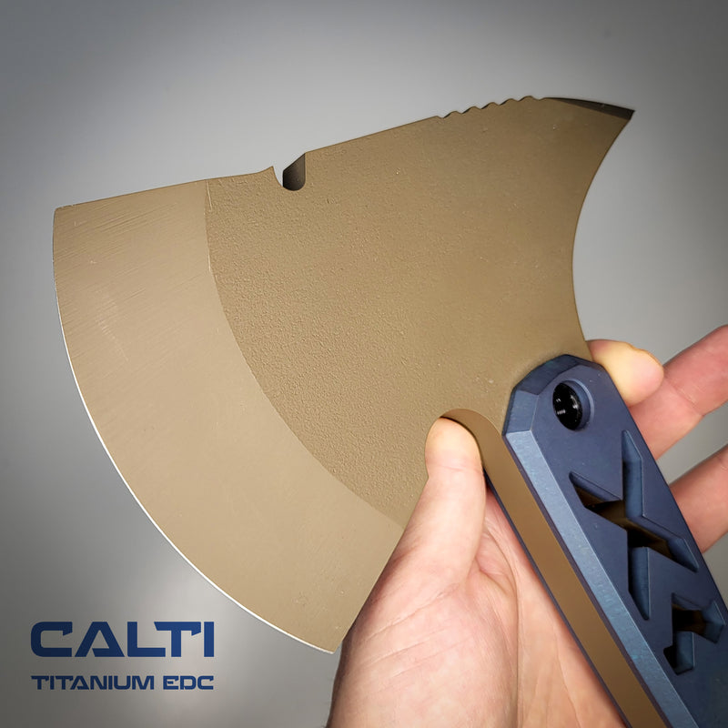 Load image into Gallery viewer, Ultra-Durable Tactical Axe | D2 Steel, Titanium Scales &amp; Cerakote Finish | CALTI Pry Bar Multi-Tool
