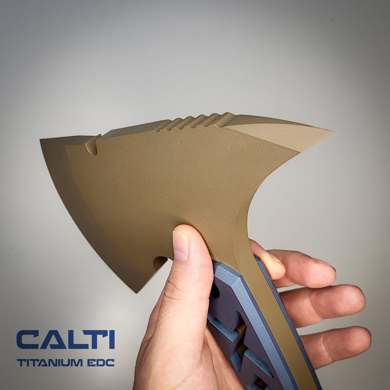 Load image into Gallery viewer, Ultra-Durable Tactical Axe | D2 Steel, Titanium Scales &amp; Cerakote Finish | CALTI Pry Bar Multi-Tool
