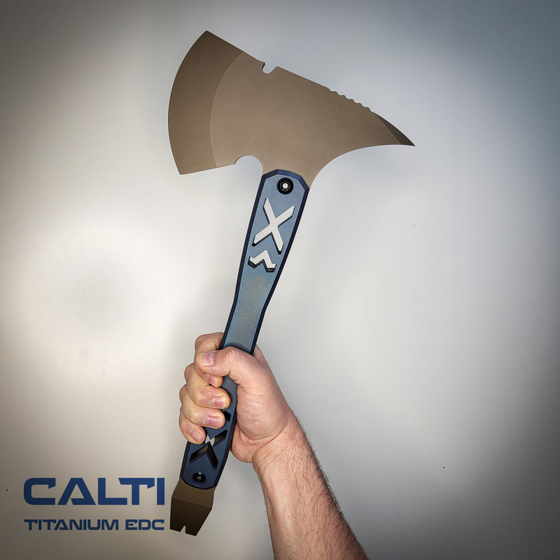 Load image into Gallery viewer, Ultra-Durable Tactical Axe | D2 Steel, Titanium Scales &amp; Cerakote Finish | CALTI Pry Bar Multi-Tool
