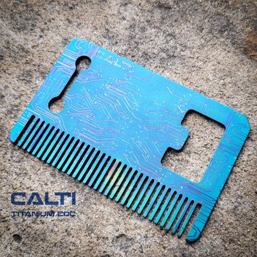 Titanium Custom Card Size Beard Comb from Calti, edc tool, tactical tool, edc, every day carry, titanium edc, tactical edc, beard comb, comb