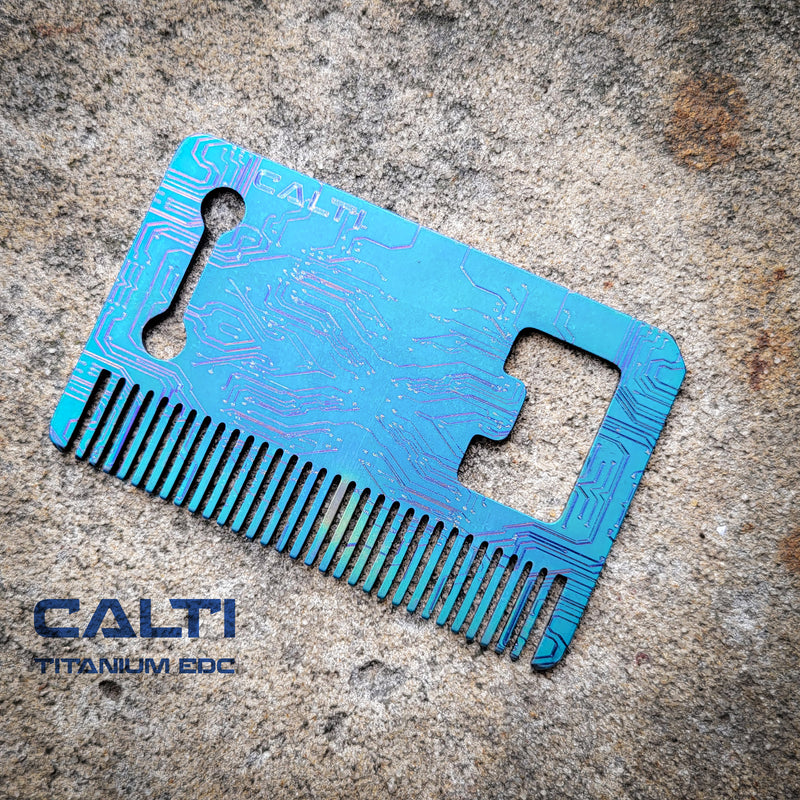 Load image into Gallery viewer, Titanium Custom Card Size Beard Comb from Calti, edc tool, tactical tool, edc, every day carry, titanium edc, tactical edc, beard comb, comb
