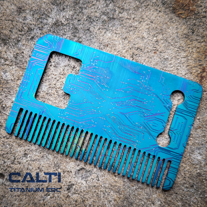 Load image into Gallery viewer, Titanium Custom Card Size Beard Comb from Calti, edc tool, tactical tool, edc, every day carry, titanium edc, tactical edc, beard comb, comb
