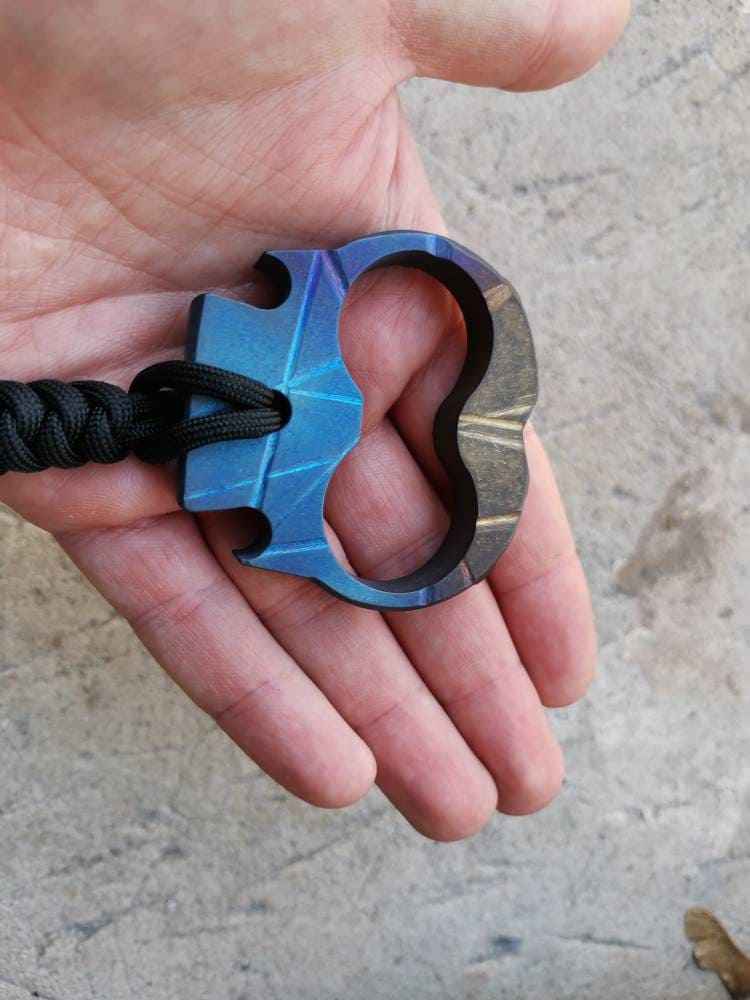 Load image into Gallery viewer, Titanium knucks keychain, titanium multitool, bottle opener, hexagon for bits, multi tool, edc tool, edc aluminum, tactical keychain, knuck
