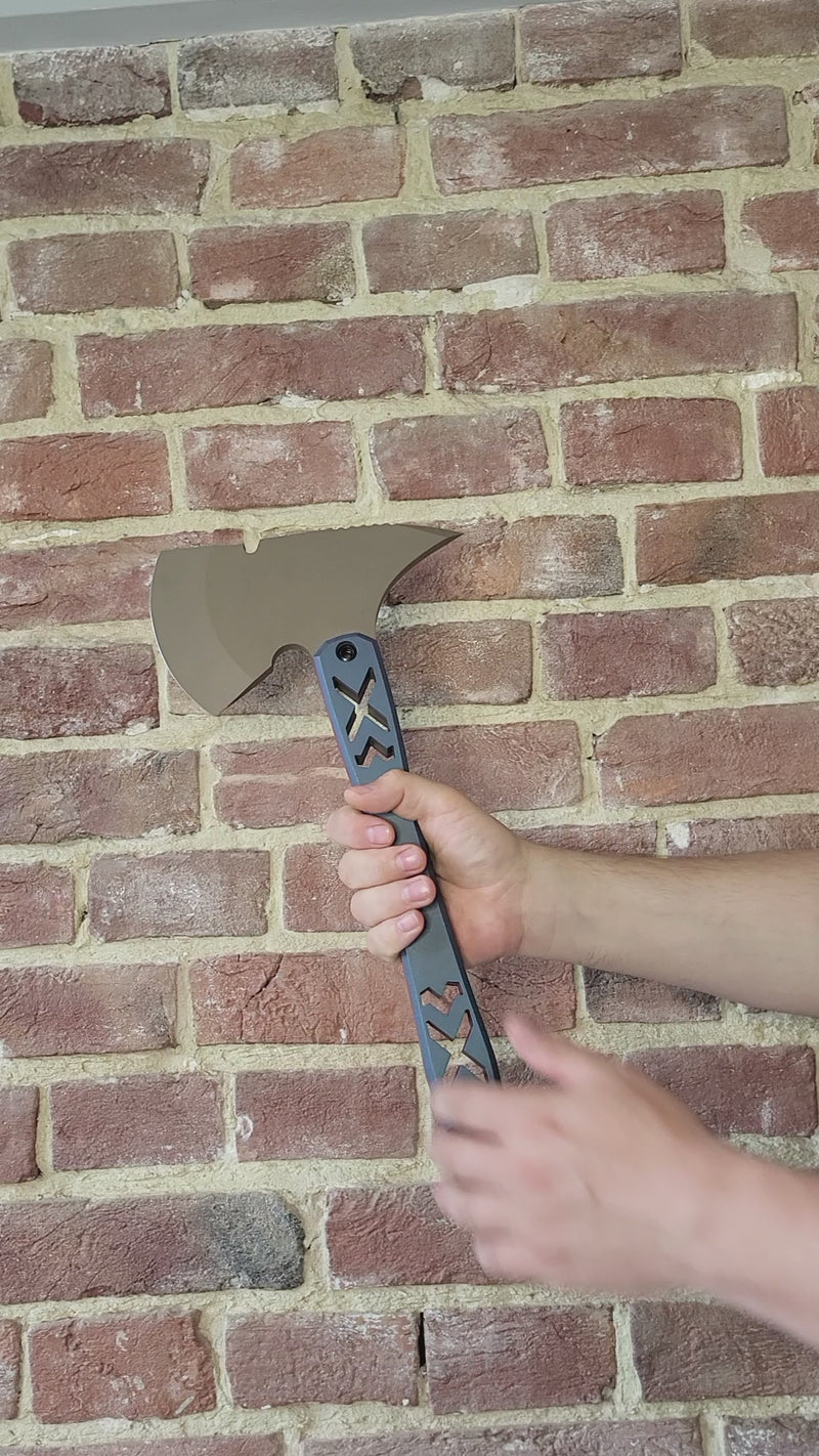 Load and play video in Gallery viewer, Ultra-Durable Tactical Axe | D2 Steel, Titanium Scales &amp; Cerakote Finish | CALTI Pry Bar Multi-Tool
