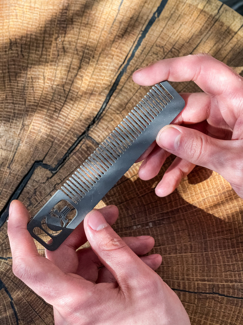 Load image into Gallery viewer, Titanium Middle Travel Comb from Calti, edc tool, edc, every day carry, hair comd, titanium edc, tactical edc, punisher custom
