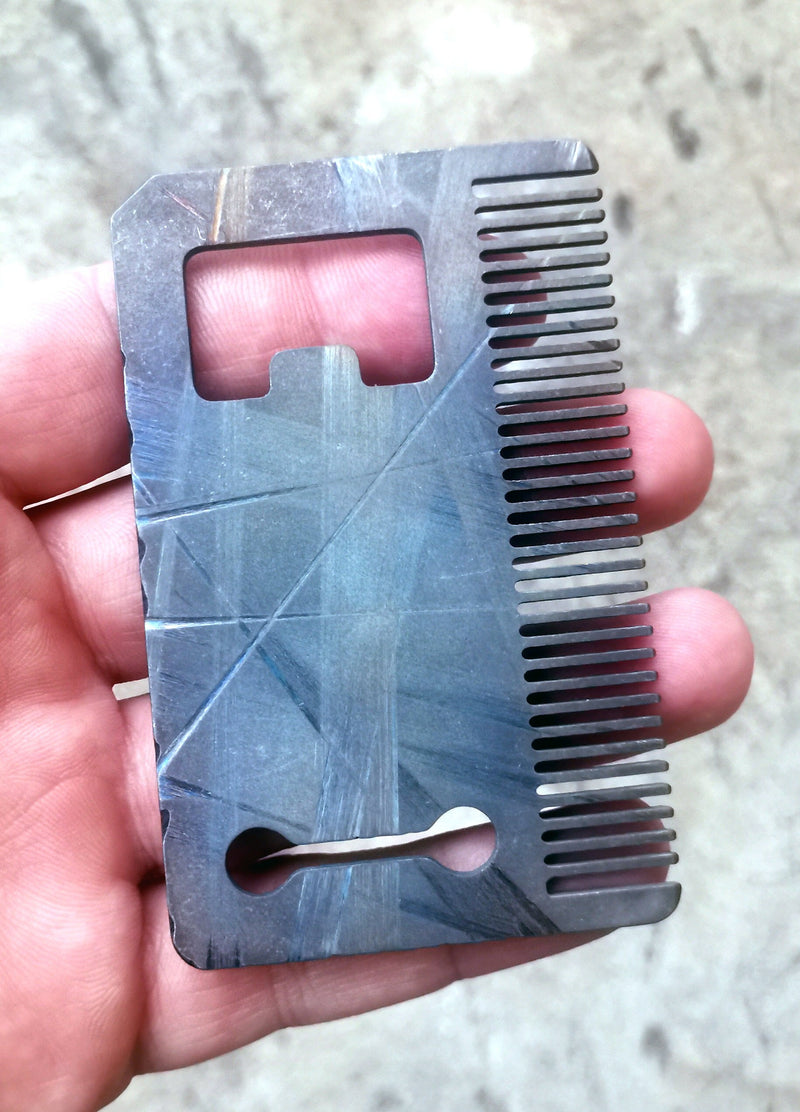 Load image into Gallery viewer, Custom Titanium Card Size Beard Comb from Calti, edc tool, edc, every day carry, titanium edc, tactical edc, beard comb
