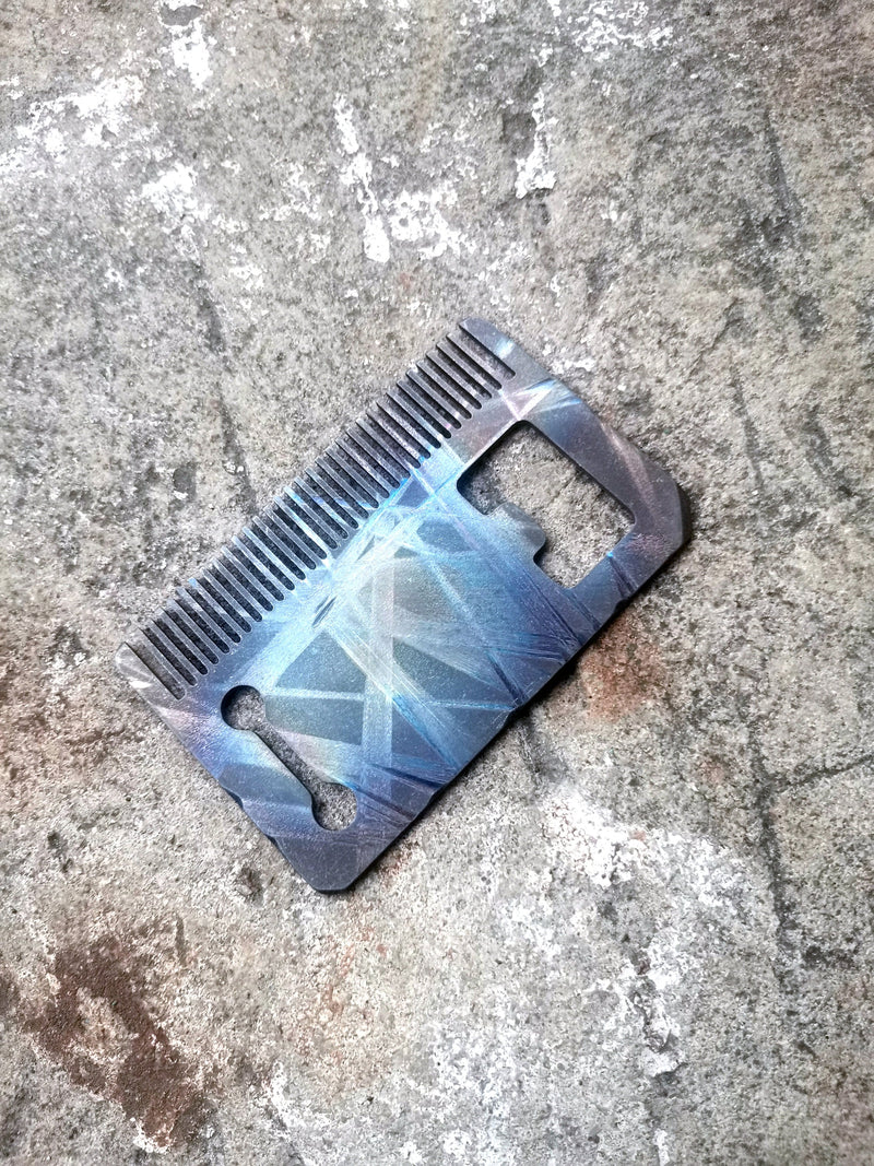 Load image into Gallery viewer, Custom Titanium Card Size Beard Comb from Calti, edc tool, edc, every day carry, titanium edc, tactical edc, beard comb
