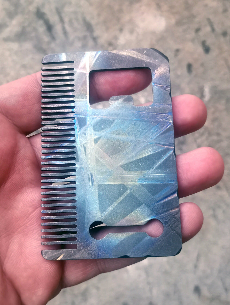 Load image into Gallery viewer, Custom Titanium Card Size Beard Comb from Calti, edc tool, edc, every day carry, titanium edc, tactical edc, beard comb
