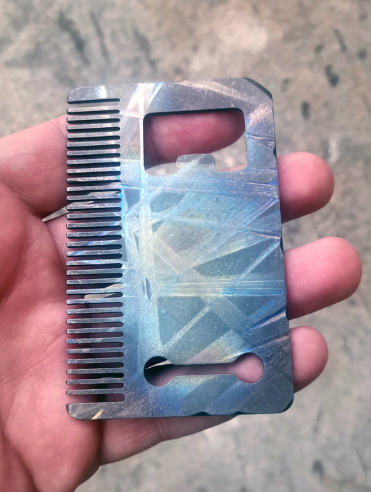 Custom Titanium Card Size Beard Comb from Calti, edc tool, edc, every day carry, titanium edc, tactical edc, beard comb