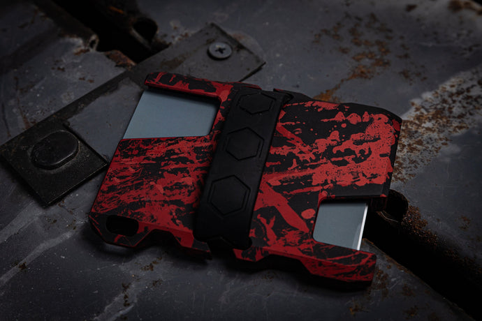 Custom Tacticool EDC Wallet Red & Black with Trident