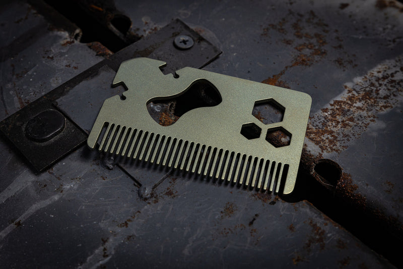 Load image into Gallery viewer, Titanium Multitool Mustache Comb from Calti, edc tool, tactical tool, edc, every day carry, titanium edc, tactical edc, beard comb, comb
