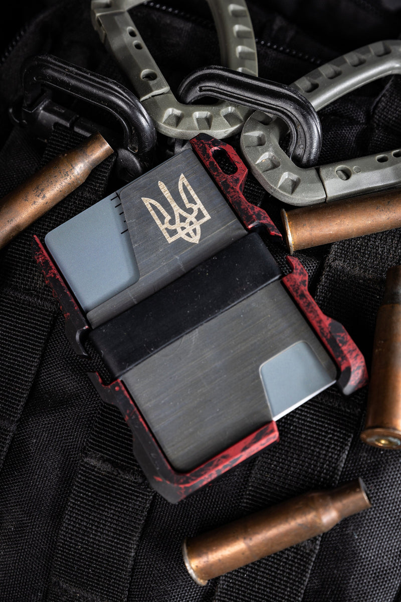 Load image into Gallery viewer, Custom Tacticool EDC Wallet Red &amp; Black with Trident
