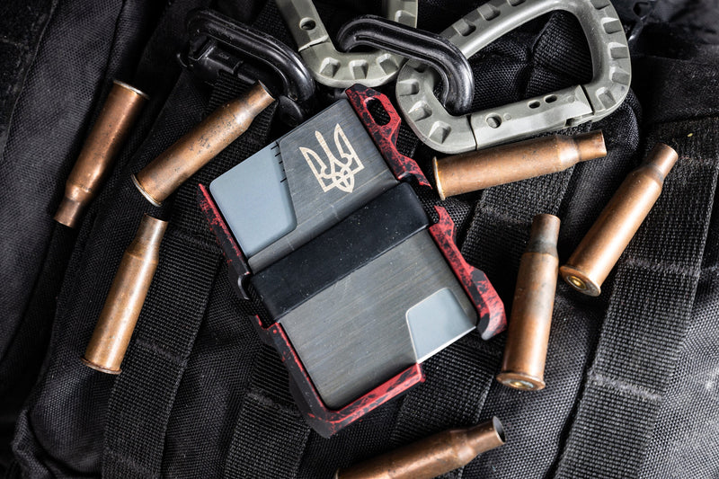 Load image into Gallery viewer, Custom Tacticool EDC Wallet Red &amp; Black with Trident
