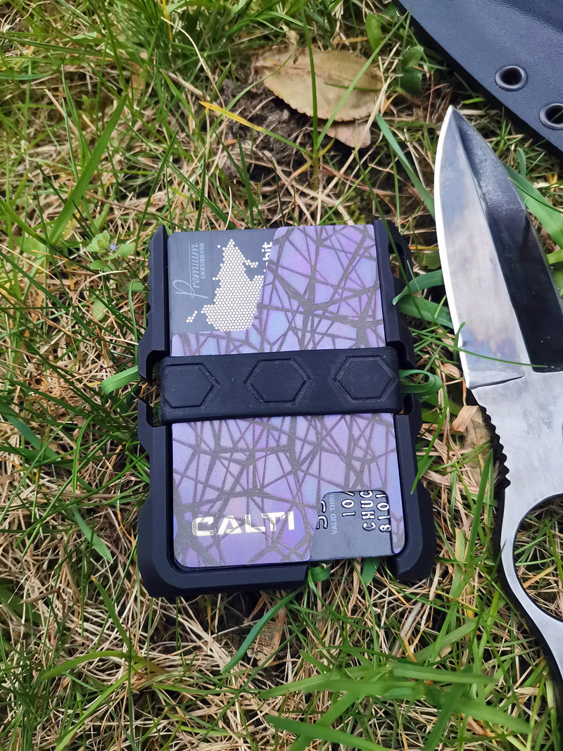 Load image into Gallery viewer, Tactical Black EDC Minimalist Slim Wallet by CALTI, RFID Protect, Mens Wallet, Business Card Holder, Front Pocket Wallet, Tactical Wallet
