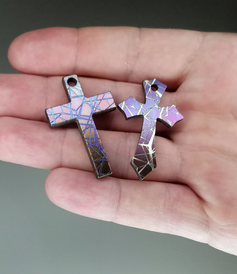 Load image into Gallery viewer, Custom Laser Engraved Titanium Cross, Hypoallergic Christian Custom Accessory, Necklace or Keychain
