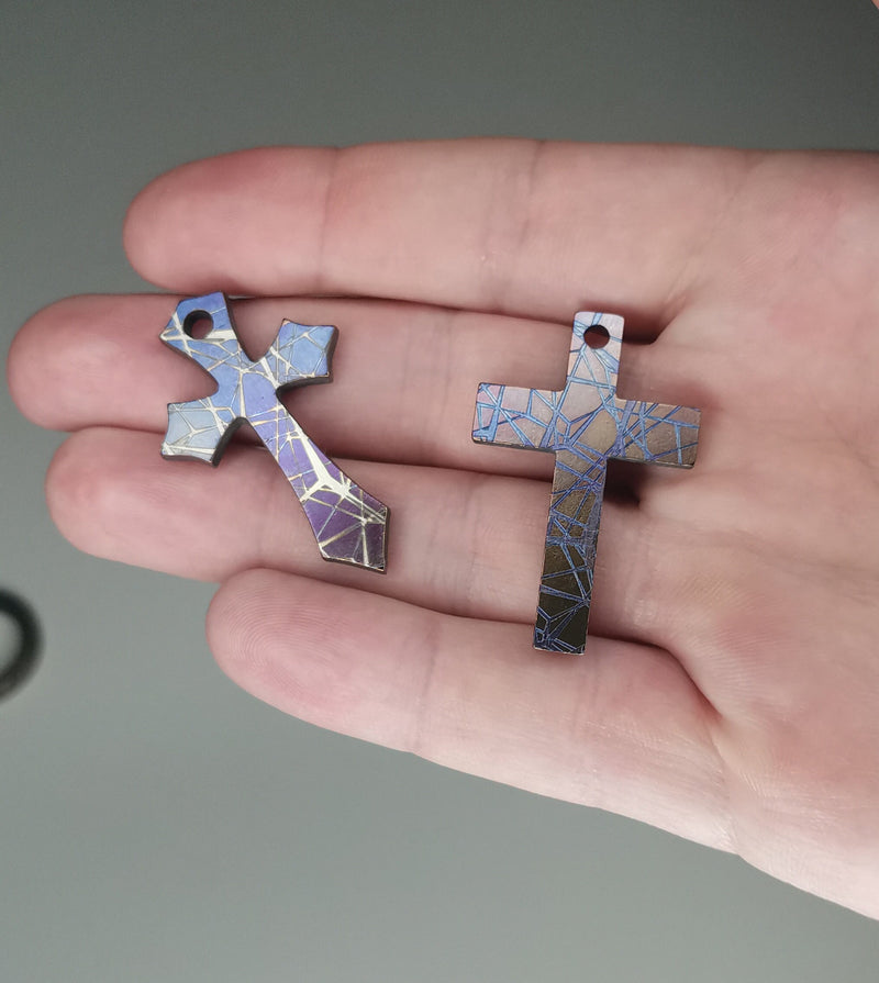 Load image into Gallery viewer, Custom Laser Engraved Titanium Cross, Hypoallergic Christian Custom Accessory, Necklace or Keychain
