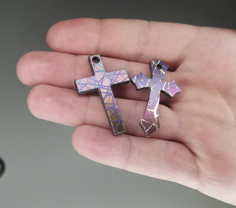 Load image into Gallery viewer, Custom Laser Engraved Titanium Cross, Hypoallergic Christian Custom Accessory, Necklace or Keychain
