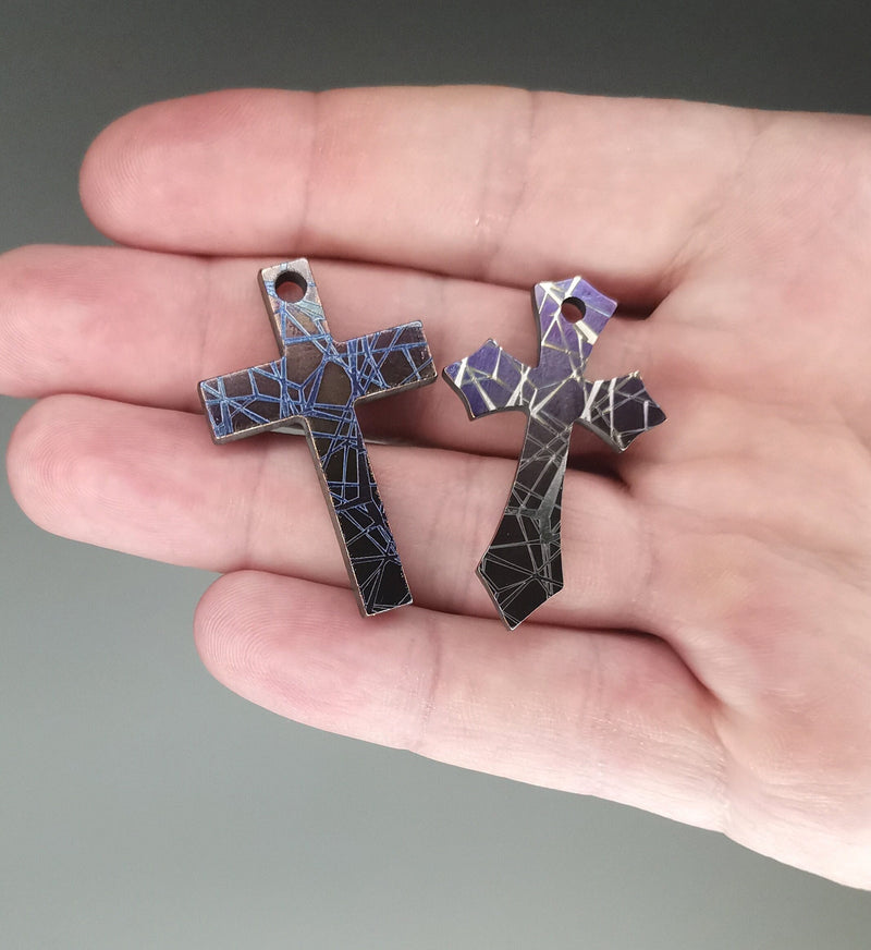 Load image into Gallery viewer, Custom Laser Engraved Titanium Cross, Hypoallergic Christian Custom Accessory, Necklace or Keychain
