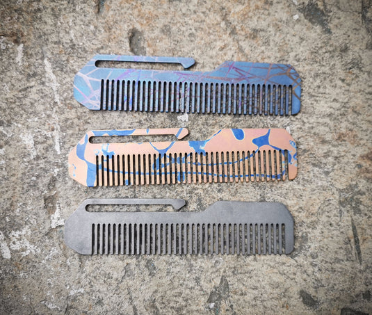 Titanium Comb from Calti with clip, edc tool, tactical tool, edc, every day carry, hair comd, titanium edc, tactical edc, punisher custom