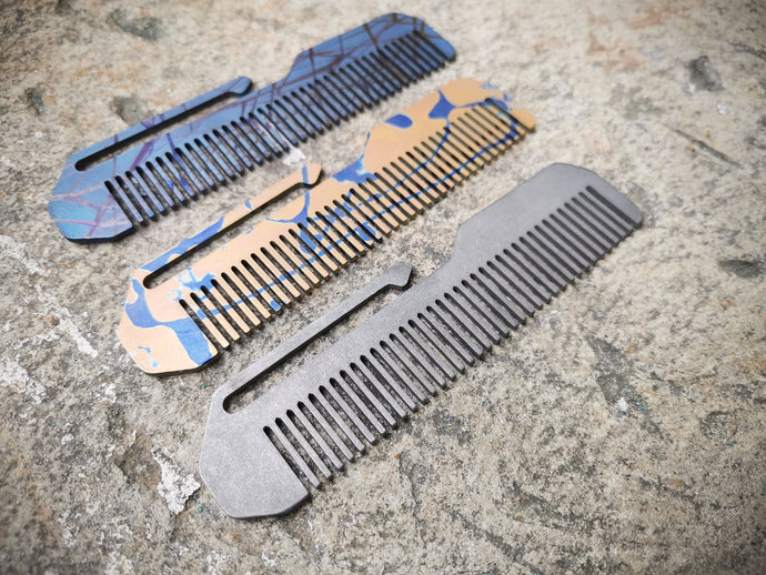 Titanium Comb from Calti with clip, edc tool, tactical tool, edc, every day carry, hair comd, titanium edc, tactical edc, punisher custom