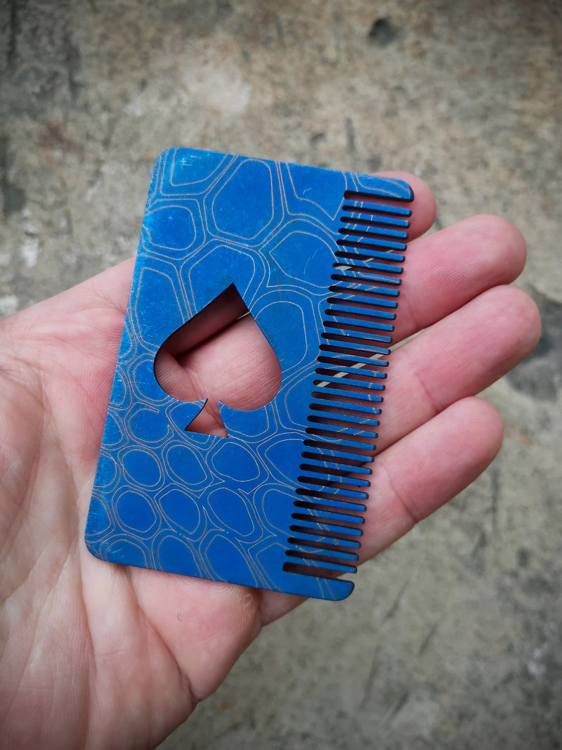 Load image into Gallery viewer, Titanium Card Size Beard Comb from Calti, edc tool, tactical tool, edc, every day carry, titanium edc, tactical edc, beard comb, comb
