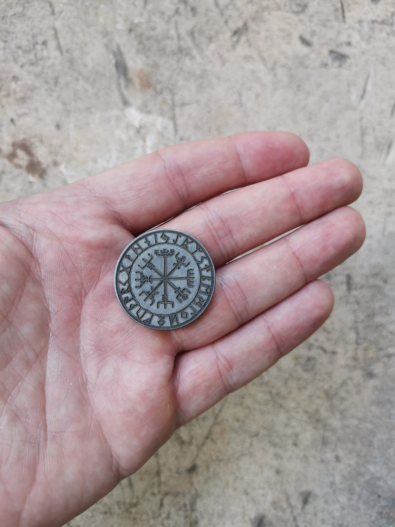 Load image into Gallery viewer, Vegvisir Titanium EDC Worry Coin - Stress Relief Toy - Haptic - EDC Keychain - Knife Accessories - Worry beads - Fidget Toy for ADHD
