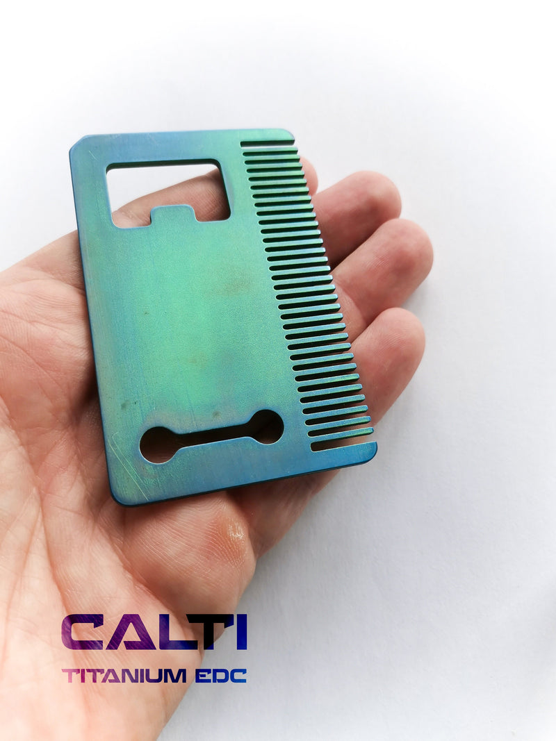 Load image into Gallery viewer, Titanium Custom Card Size Beard Comb from Calti, edc tool, tactical tool, edc, every day carry, titanium edc, tactical edc, beard comb, comb
