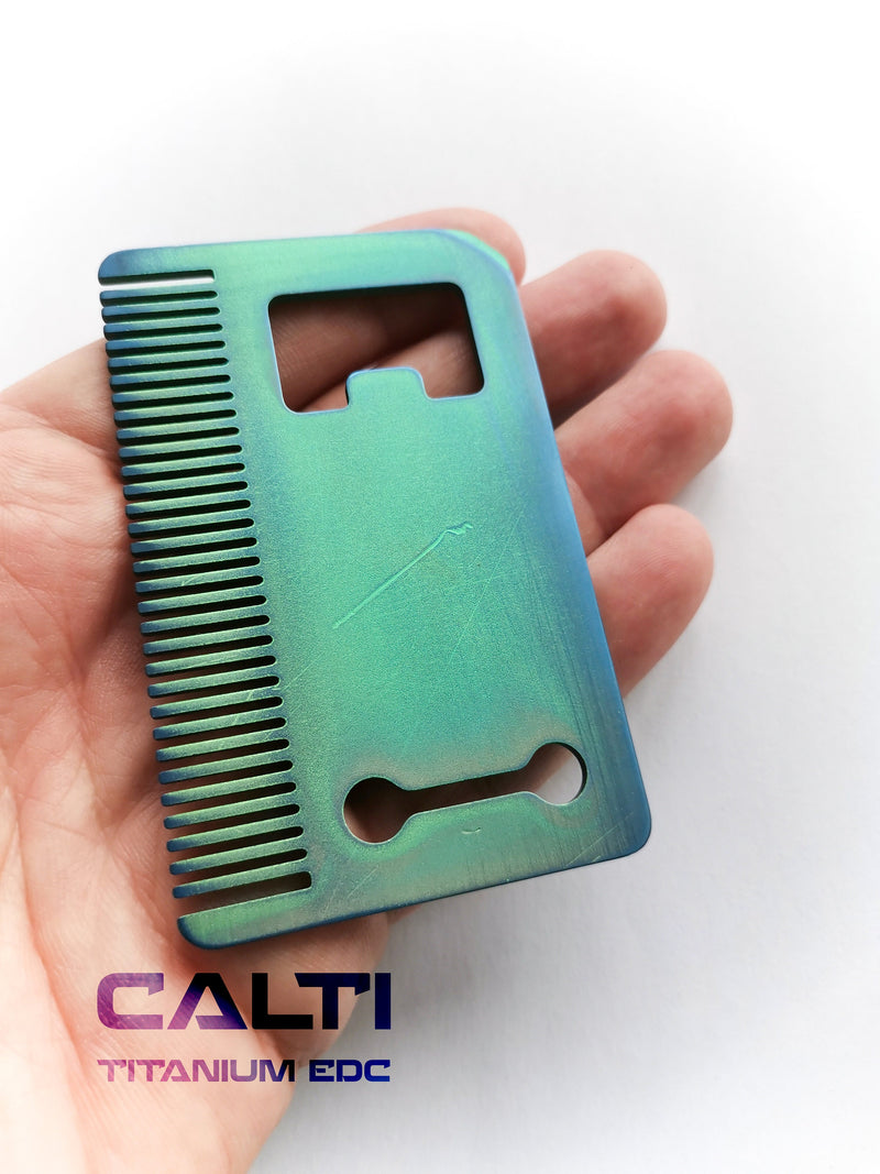 Load image into Gallery viewer, Titanium Custom Card Size Beard Comb from Calti, edc tool, tactical tool, edc, every day carry, titanium edc, tactical edc, beard comb, comb
