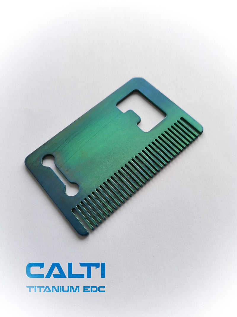 Load image into Gallery viewer, Titanium Custom Card Size Beard Comb from Calti, edc tool, tactical tool, edc, every day carry, titanium edc, tactical edc, beard comb, comb
